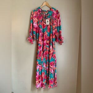 Easel Floral Print Boho Maxi Dress tiered drop waist new with tags size large